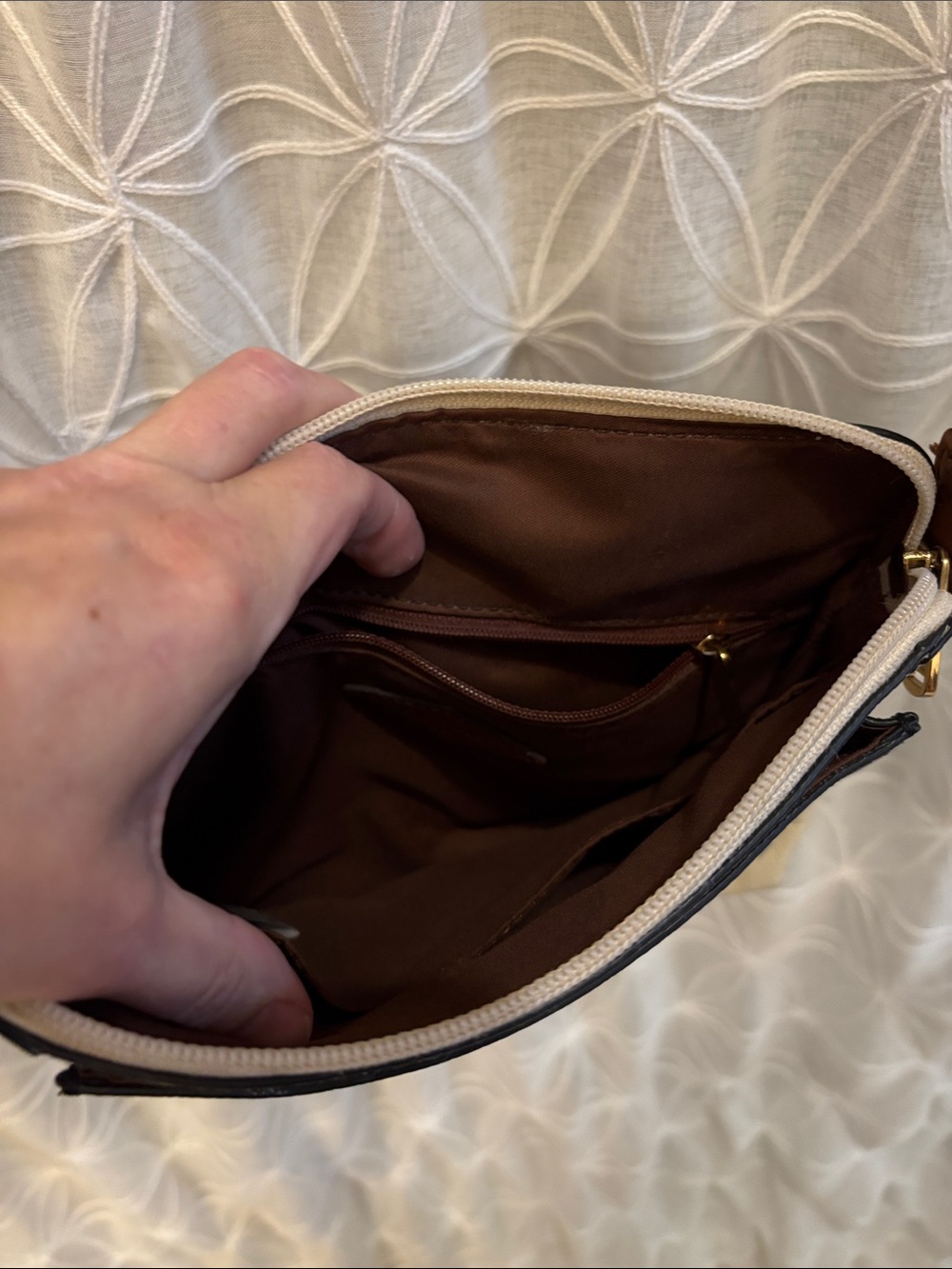 Fossil Tri-Tone Leather Crossbody in Brown, Black, Cream - Picture 7 of 13
